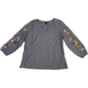 Talbots Woman Petites sz Xp Gray Striped Embroidered Tunic